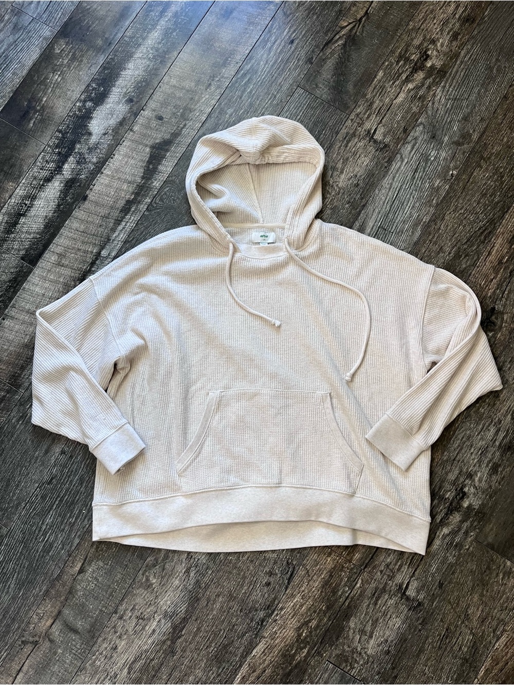 Aerie Cream Waffle Knit Oversized Hoodie Sweater Size Large